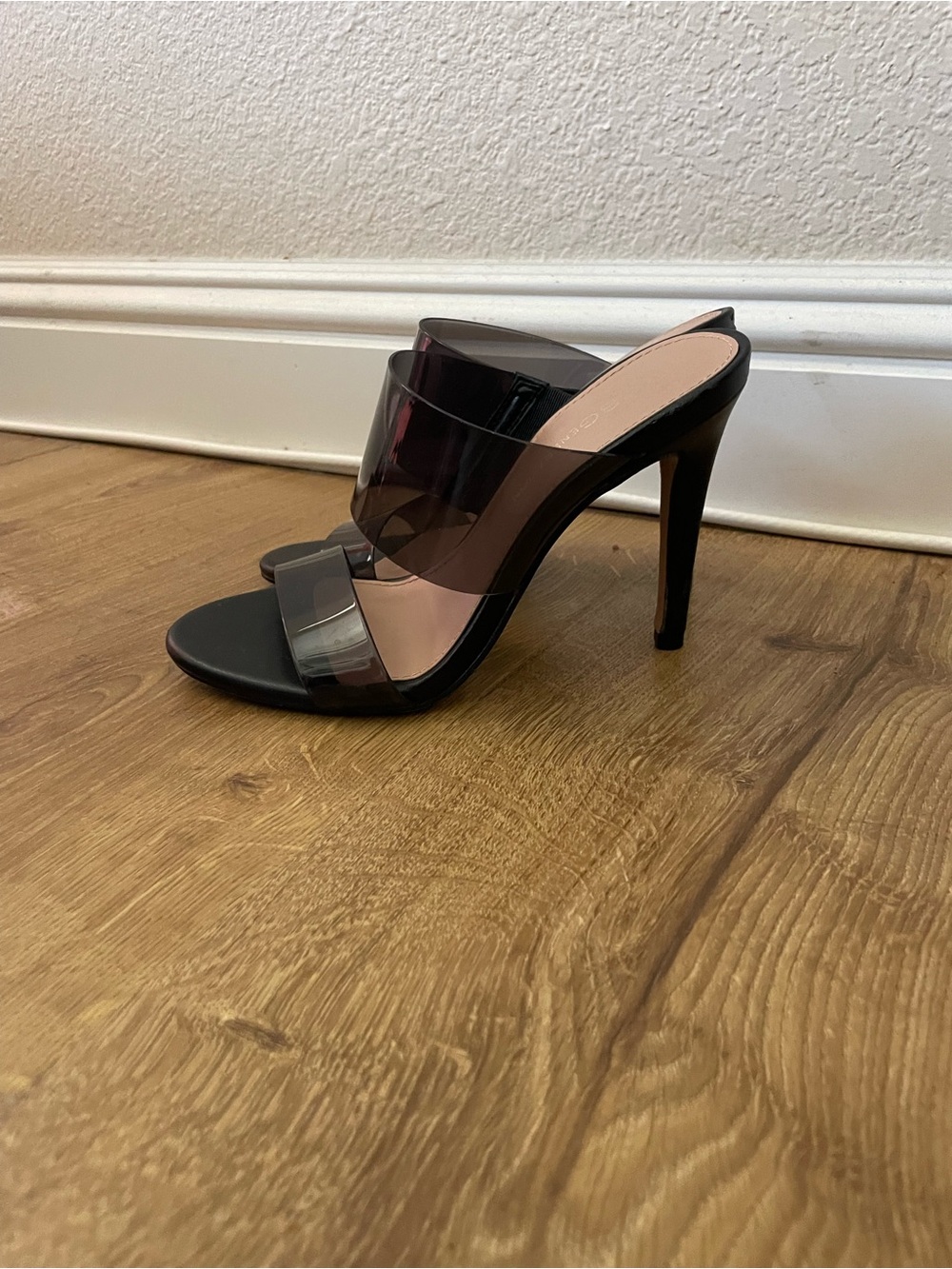 BCBGeneration Black Slide Mules with Smoky Clear Straps Size 5 - Picture 2 of 5
